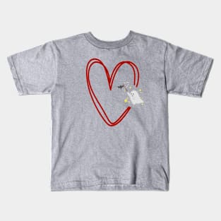 cute ghost catching a bat in a red heart Kids T-Shirt